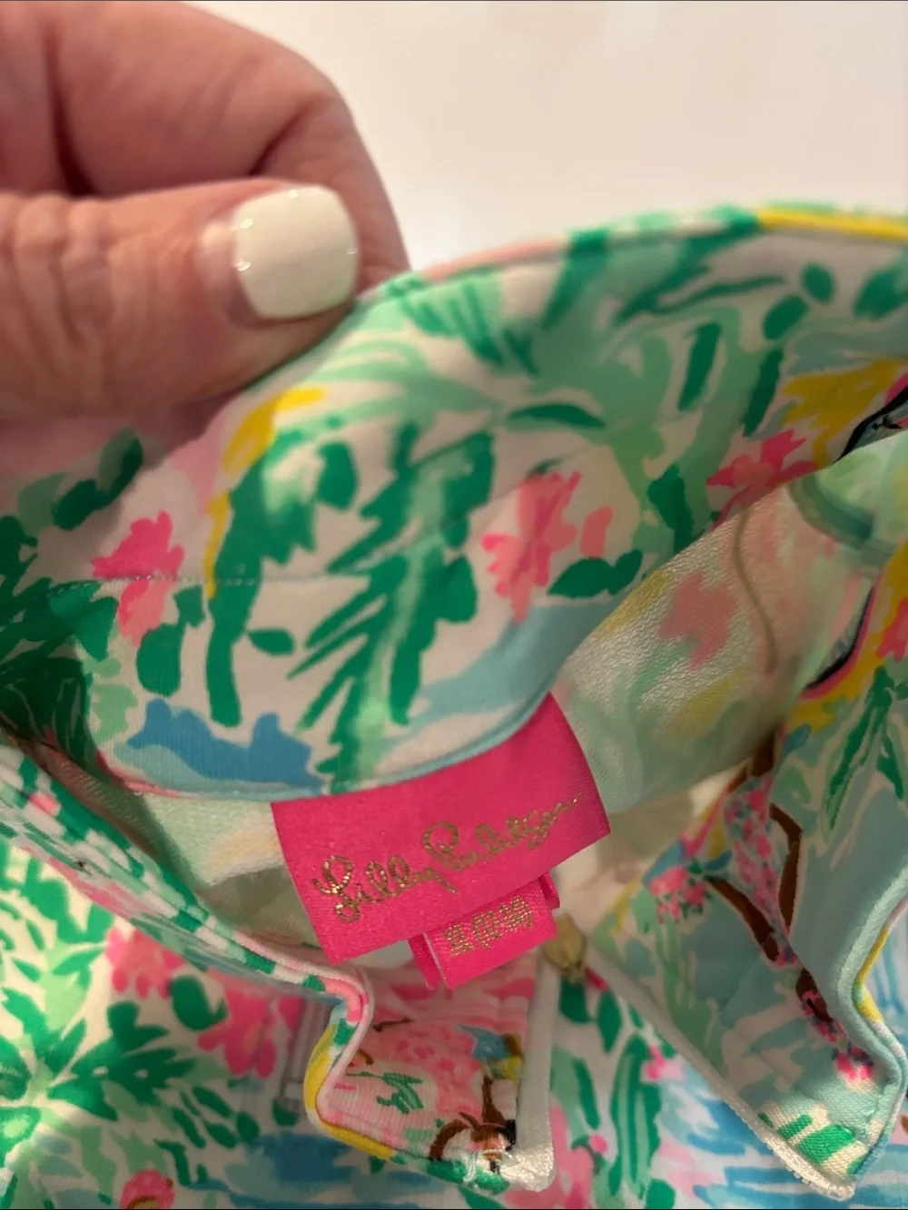 Lilly Pulitzer Tropical Print Quarter-Zip Pullover/Cover Up Jacket - Pink & Aqua